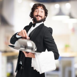 crazy waiter man with tray